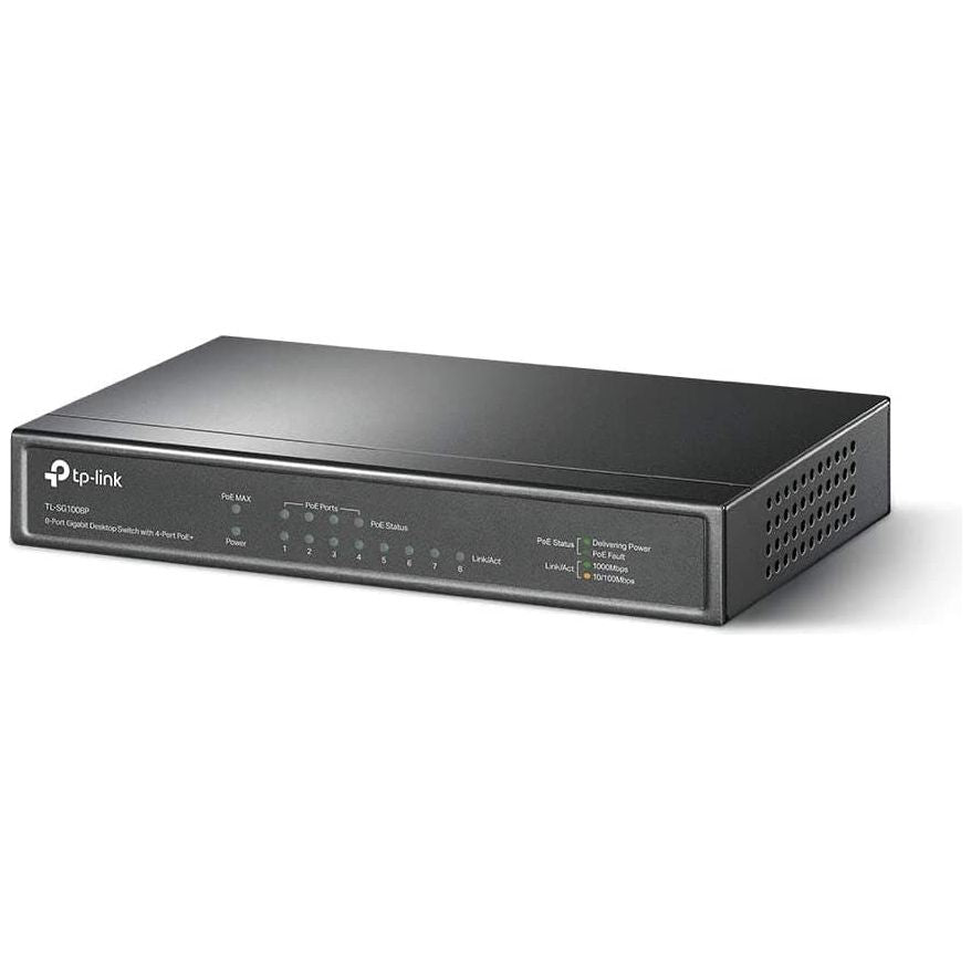 TP-Link PoE Switch 8-Port Gigabit, Ports up to 30 W For Each PoE Port and 64 W For All PoE Ports, Metal Casing, Plug and Play, - TL-SG1008P